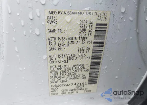 2016 Nissan Frontier Sv from USA, damaged, VIN 1N6AD0EV5GN742191